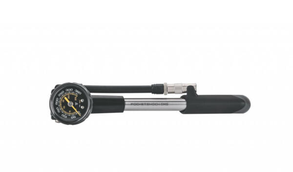 TOPEAK, Pocket Shock DXG Mini Dämpferpumpe, silber / schwarz Alu, mit Manometer analog, 360psi / 24.8 bar